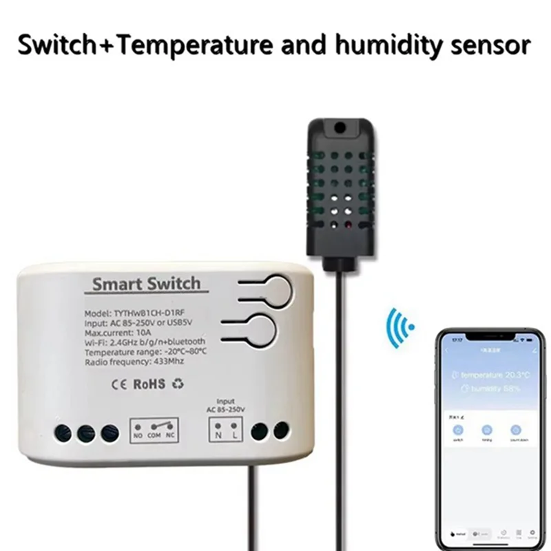 Suitable Tuya Wifi 1-Way Smart Switch Temperature Humidity Sensor AC 85-250V Wireless Smart Switch With Remote Controller
