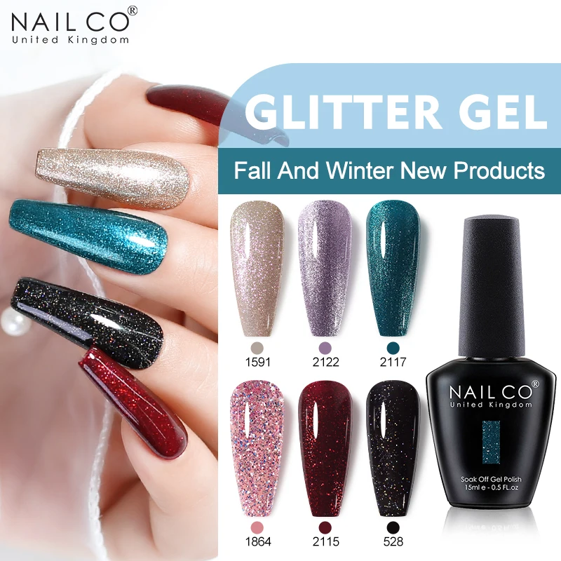 NAILCO Glitter Reflective Series Gel Nail Polish Nails Art Semi Permanent Varnish Sparkling Winter Color Nail Gel UV Lamp 15ML