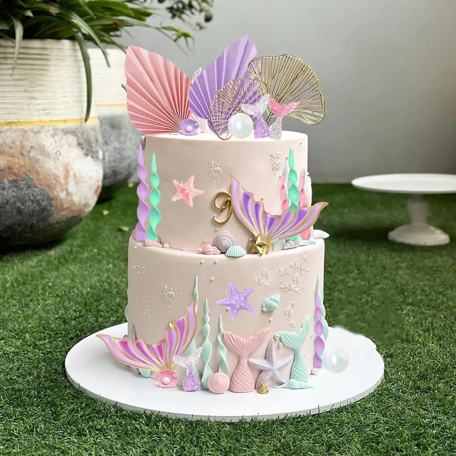 Mermaid Tail Cake Toppers White Pearl Balls for Birthday Under the Sea Party Mermaid Theme Party Shower Supplies