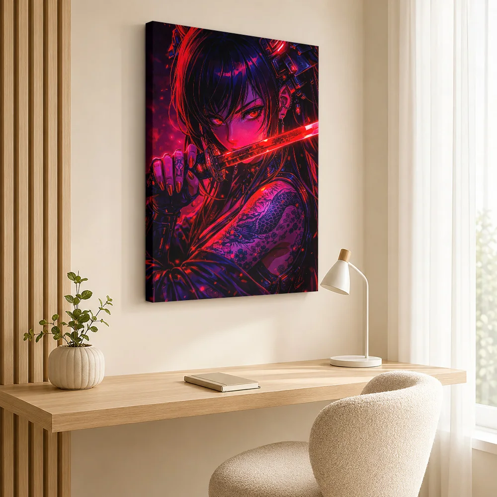 Cyberpunk Anime Samurai with Dragon Tattoo Canvas Painting Poster Custom Gaming Anime Wall Art for Bedroom Decor Ready to Hang