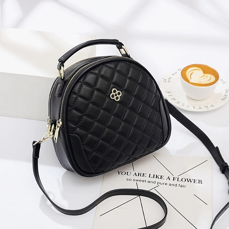 Round Rhombus Quilted Crossbody Bag, Metal Decor Zipper Shoulder Bag, Elegant Handbag For Women