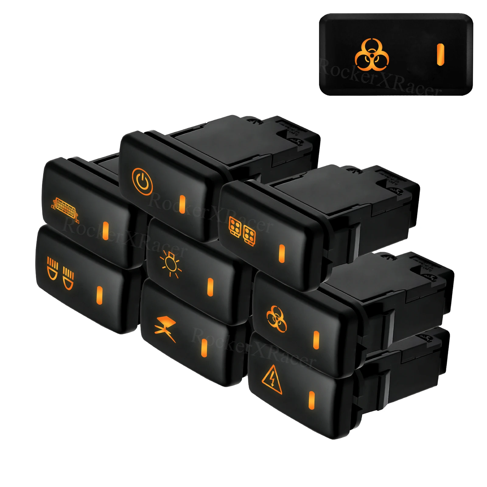 12V Large Horizontal Push Switch Amber LED ON-OFF Button for Toyota Prado 120 LC100 FJ Cruiser 4Runner Hilux 4x4 Off Road