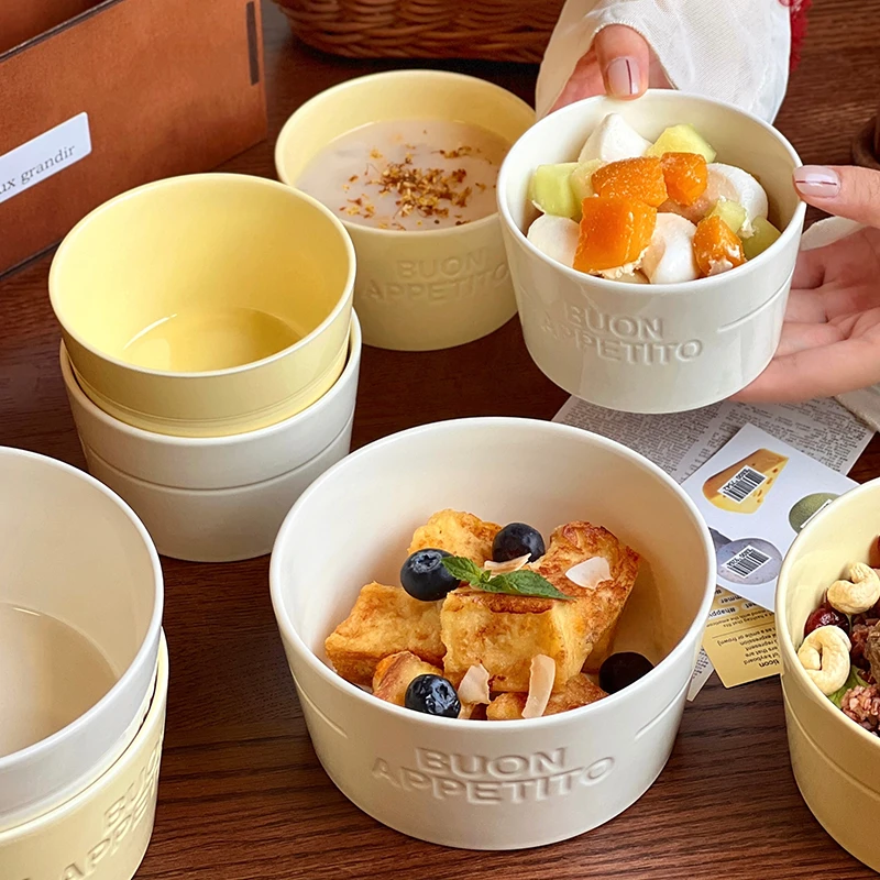 

Yellow High Aesthetic Ceramic Rice Bowl Korean Ins Breakfast Dessert Cute Home Salad Yogur Tableware Girl Creative Fruit Bowl
