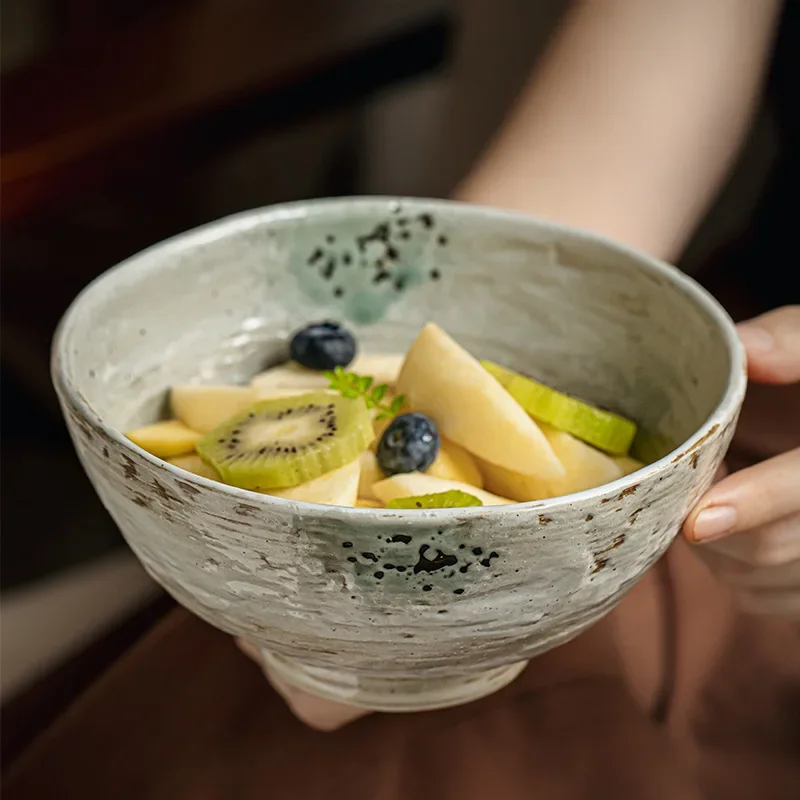 

Ностальгическая миска в стиле Xiaochi Wasabi на высоких ножках, керамическая толстая миска для лапши, миска для риса, посуда в стиле ретро