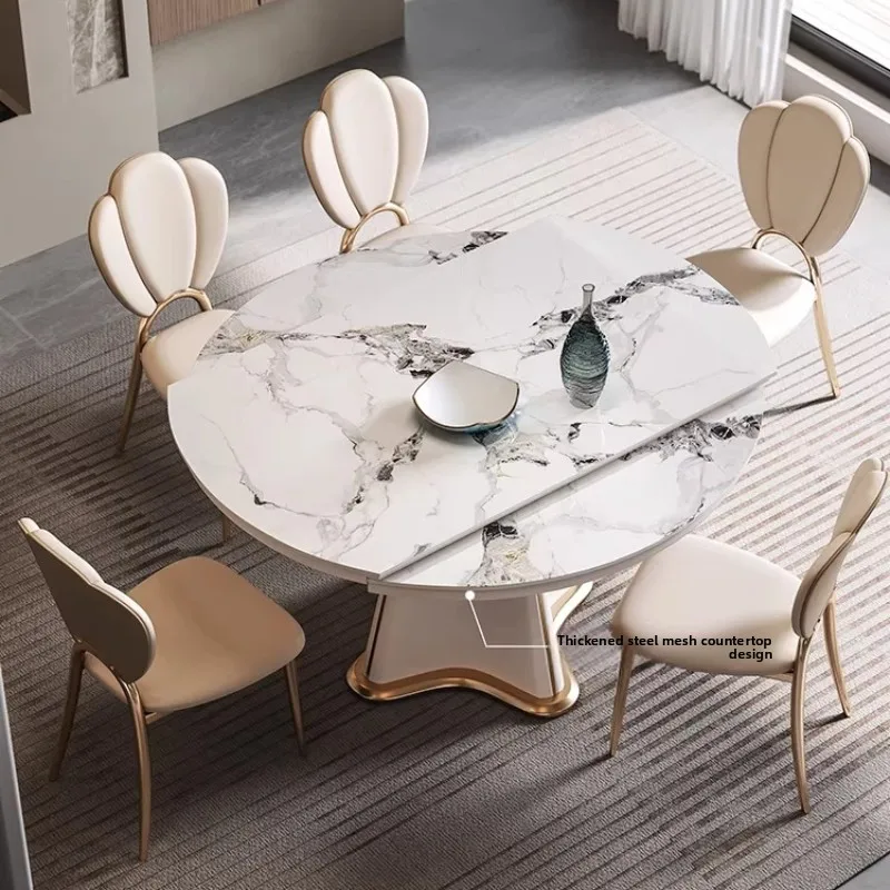 Luxury modern Italian rock slab retractable dining tables and sets 6 4 chairs dining rooms folding table home furniture desk