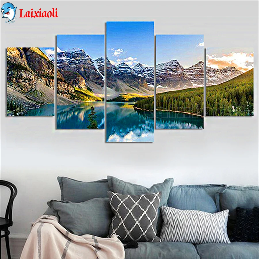 full drill square round Diamond Embroidery snow mountain landscape Full round 5d Diy diamond painting Diamond Mosaic 5 pcs set