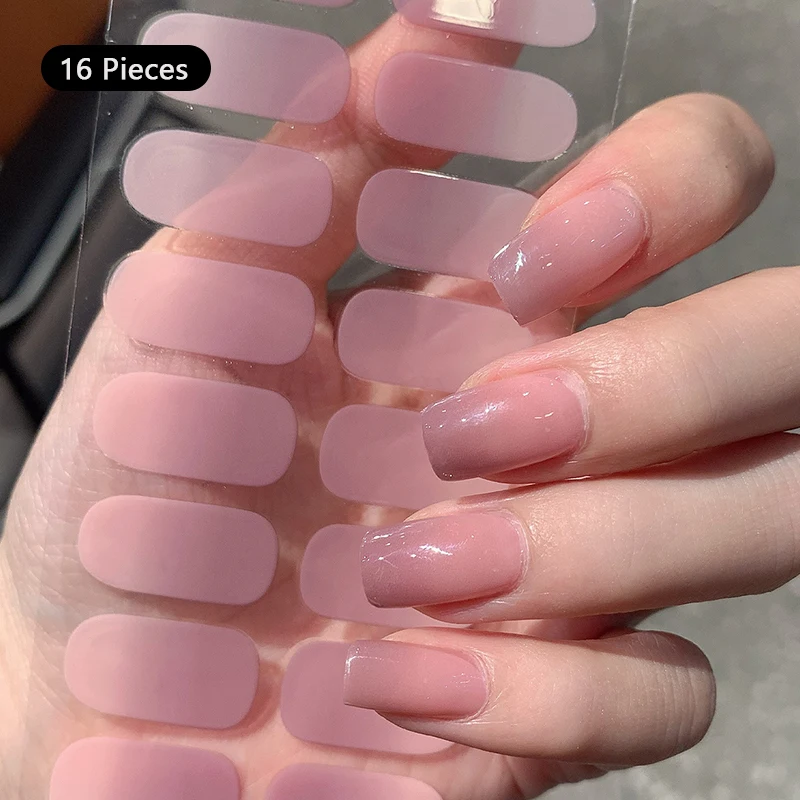 Pink Nude Full Cover Nail Sticker Gradient Color Self-Adhesive Simple Full Nail Wraps DIY Thermal Effect Nail Art Making Manicur