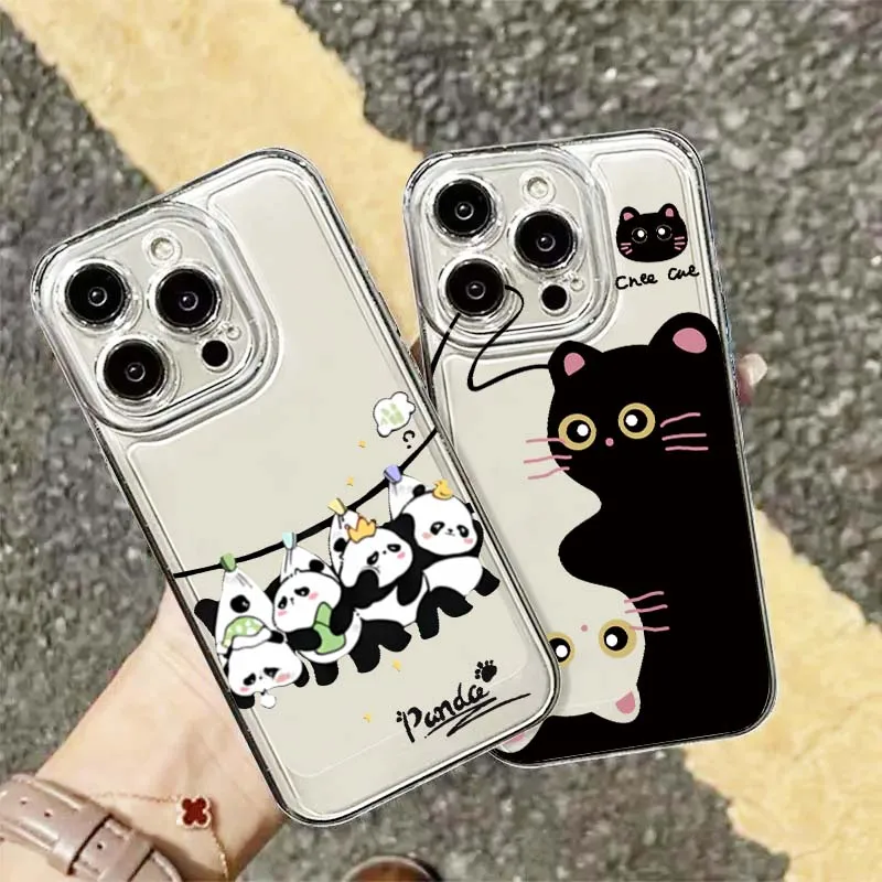 

Panda Cat Cartoon Bow Popular Phone Case For Apple iPhone 17 16 15 14 13 12 11 Air Pro Max Plus Mini Transparent Soft