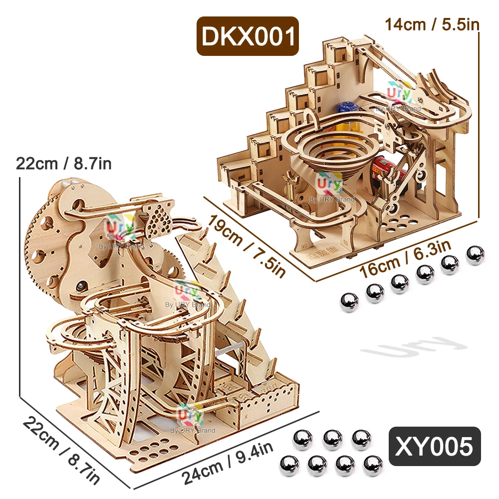 Ury ثلاثية الأبعاد الألغاز الخشبية الكهربائية الرخام تشغيل مجموعة المنجنيق جهاز المسار نموذج ميكانيكي كرات العلوم المتاهة الجمعية هدية للأطفال