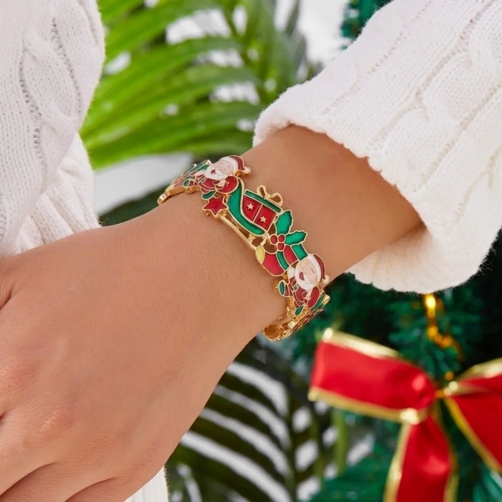 Hand Jewelry Multicolor Christmas Enamel Bracelet Reindeer Snowflake Stretch Bracelet Santa Exquisite Charm Bangle Party