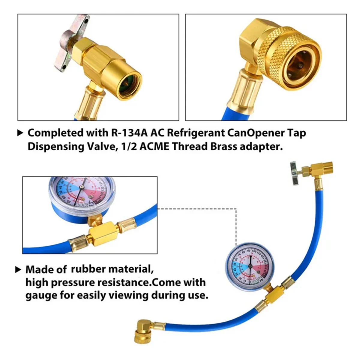 BPV31 Hose Refrigerant Valve Piercing U-Type Piercing Tap Valve Kit Hose Refrigerant Tap with Gauge R134A