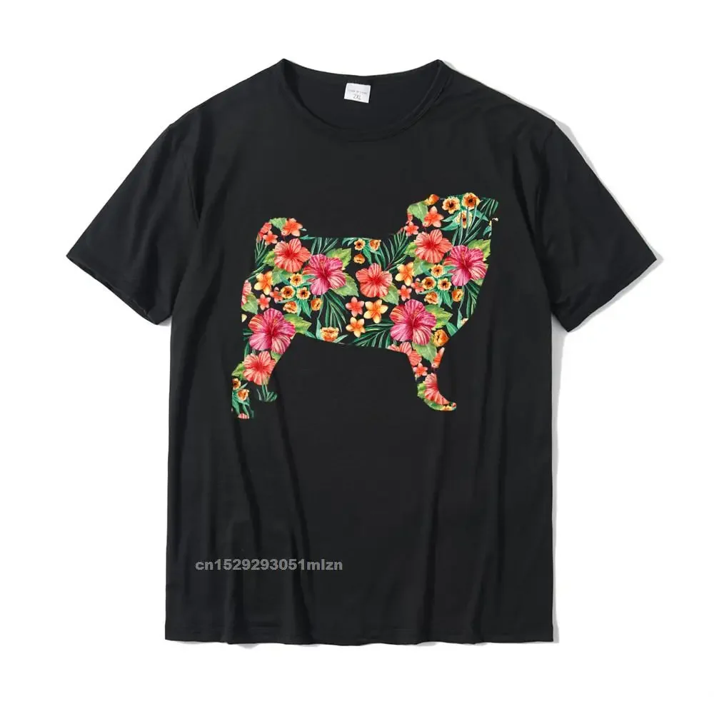 Camiseta de algodón con estampado Floral para hombre y mujer, Camisa con diseño de flor de Pug, silueta de perro divertida, barata y personalizada