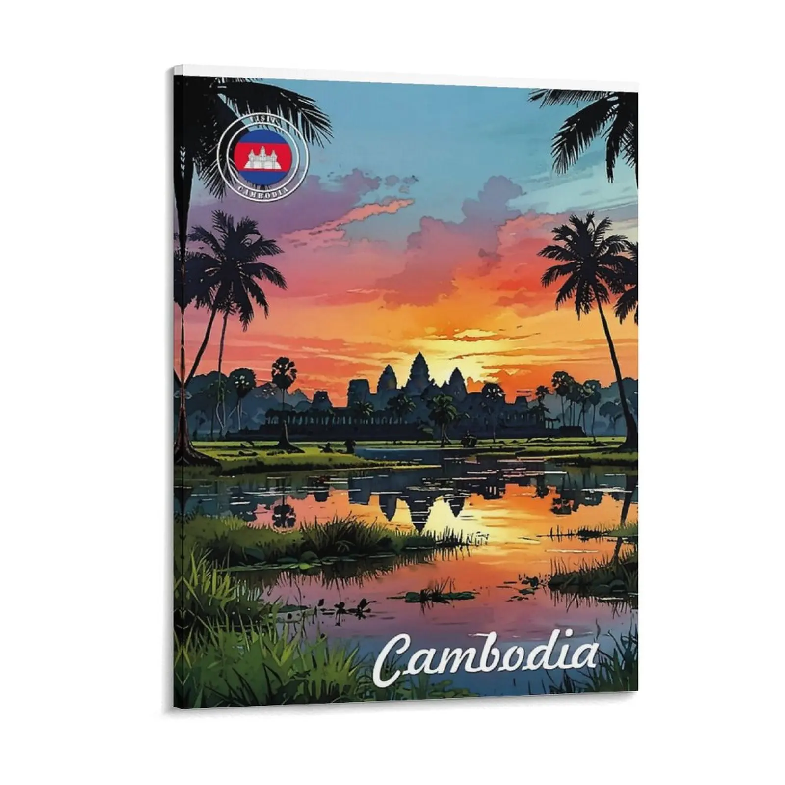 A Vintage Travel Illustration Of Angkor Wat Cambodia Canvas Painting Poster Wall Decor  Angkor Wat Cambodia Framed Wall Painting