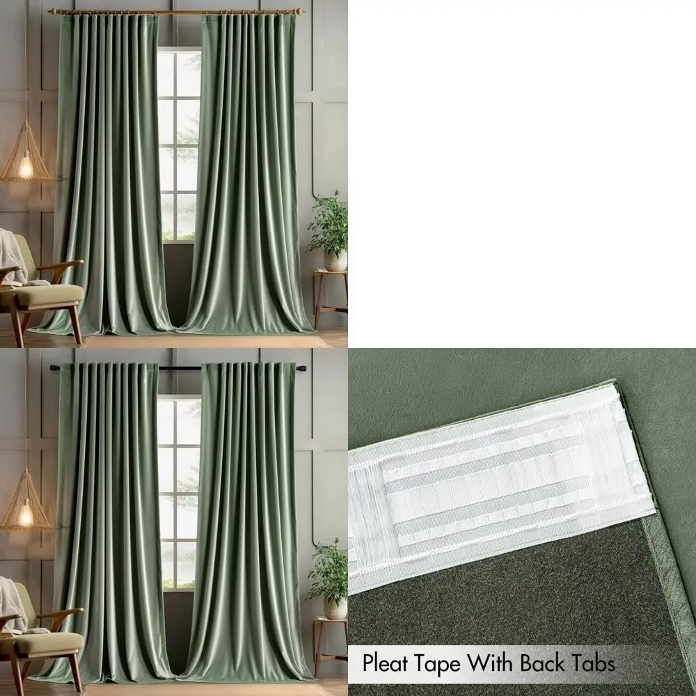 

Luxury Sage Green Velvet Curtains, 120 Length, 2-Panel Set with Pinch Pleat, Room Darkening, Insulated, Soft Touch for Home Deco