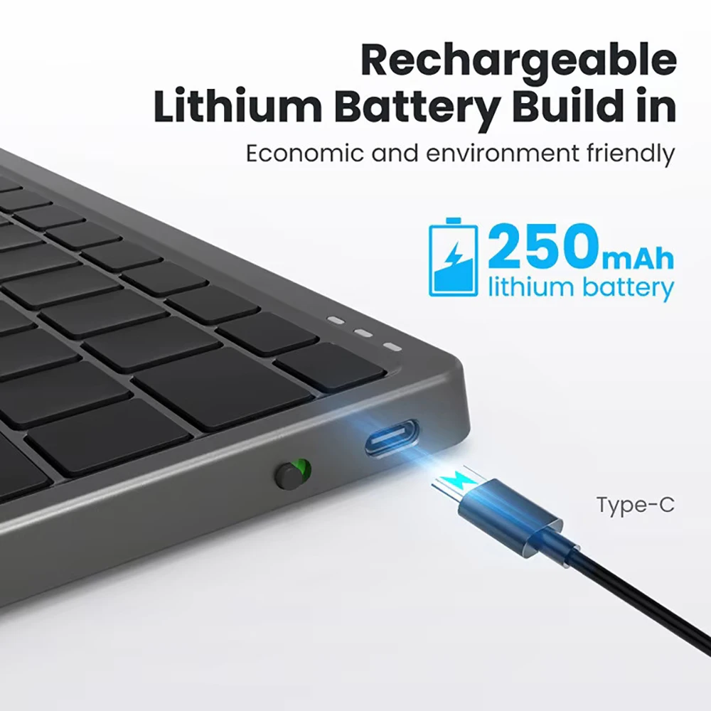 Portable Rechargeable Tri-Bluetooth Wireless Touchpad Keyboard with PU Leather Stand,78-Key Compact Keyboard for Mac OS/Window