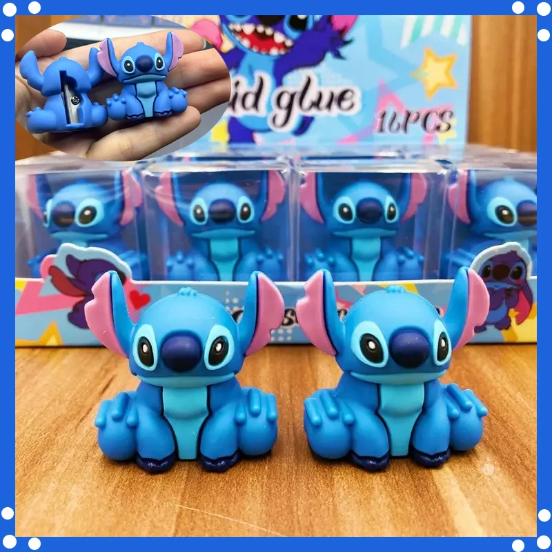 16pcs Disney Lilo And Stitch Pencil Sharpener Anime figure Cute Pvc Doll Student Cartoon Single Hole Pencil Sharpener