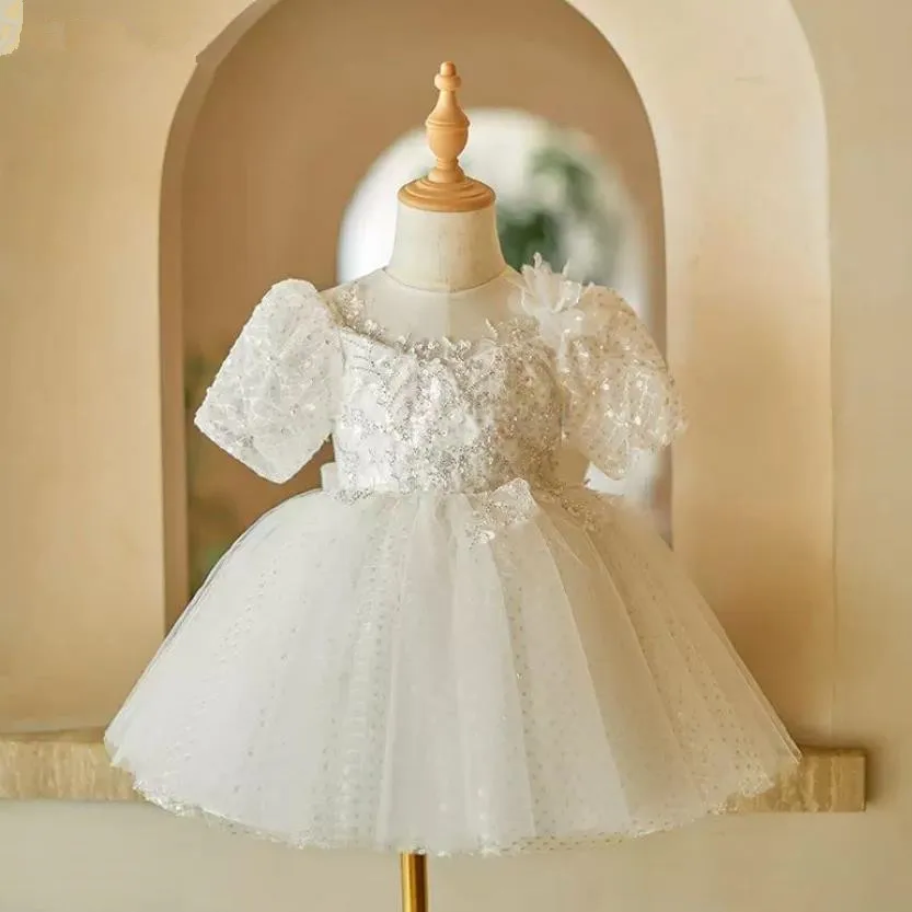 

New Children's Host Piano Performance Sequins Ball Gown Wedding Birthday Baptism Party Flower Girl Dresses A4140 Vestidos