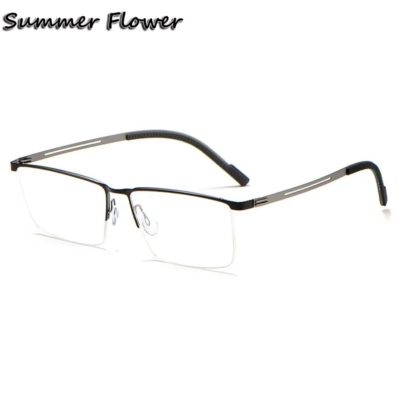 Gentlemen Glasses Frame Alloy Eyeglasses Frames Half Rimmed Men Wide Face Prescription Large Size Elegant Eyewear Spectacles