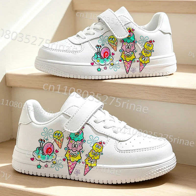 Boys Girls Children Outdoor Flat Shoes Selection Parity Lightweight Fashion White Shoes S-SpongeBobs Design Footwear Size 28-36
