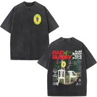 Camiseta Vintage lavada del rapero Bad Bunny Debi Tirar Mas Fotos DTMF álbum 2025 camisetas hombres mujeres Hip Hop camisetas de gran tamaño Tops