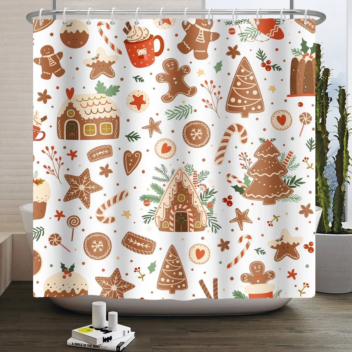 Merry Christmas Shower Curtain Santa Claus Snowman Printed Durable Waterproof Curtain for Home Bathroom Decor New Year Christmas