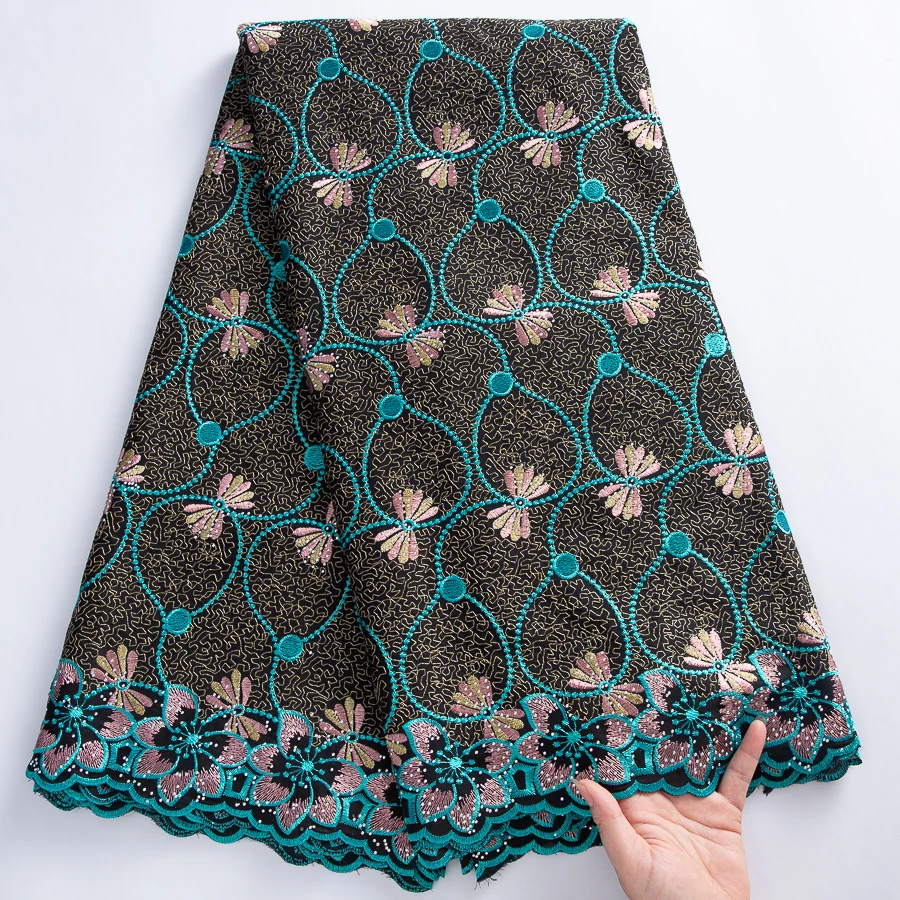  نسيج دانتيل قطن أفريقي - تصميم مطرز بالزهور السويسرية 5 ياردات لفساتين الزفاف، كوتور، جيلي #2