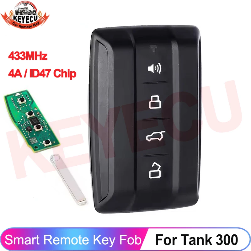 

KEYECU OEM Keyless 433MHz With 4A / ID47 Chip For Great Wall GWM Tank 300 400 500 700 2020- 2023 2024 4 Buttons Smart Remote Key