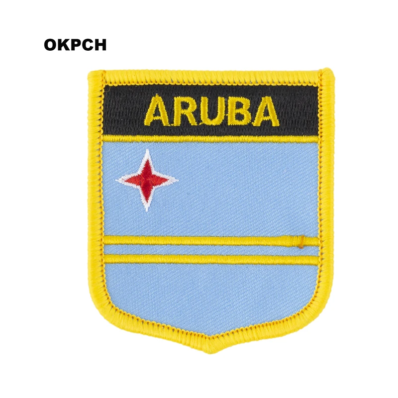 ARUBA Flag Shield Shape Iron on Embroidery Patches Saw on Transfer Patches Sewing Applications for Clothes Back Pac