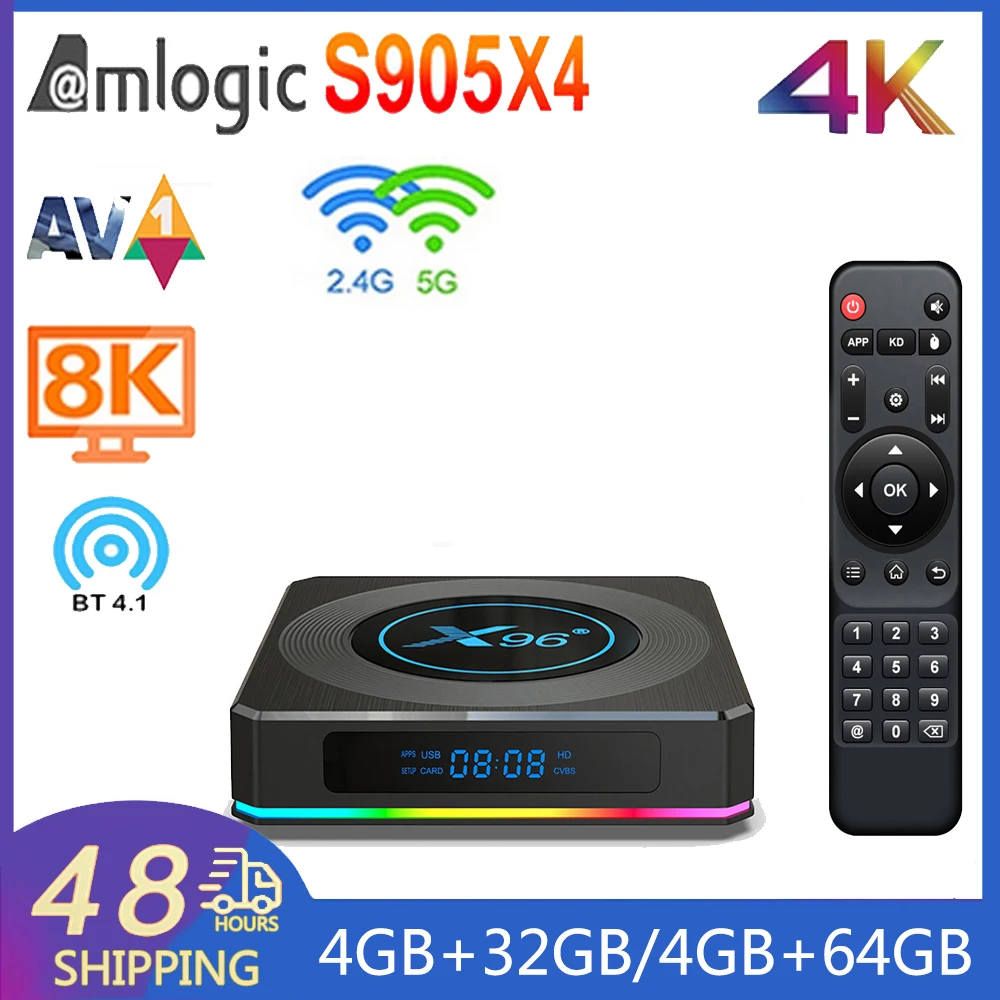 

X96 X4 Smart Android RGB Light TV Box Amlogic S905x4 Android11 2.4G&5G Dual WiFi BT4.X Ethernet 1000M 8K AV1 Set Top Box X96X4