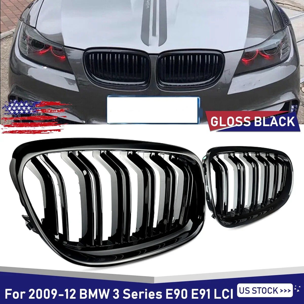 MAGICKIT For BMW 3-Series E90 Sedan 2008 2009 2010 2011 Gloss Black Front Grill ABS CAR Accessories