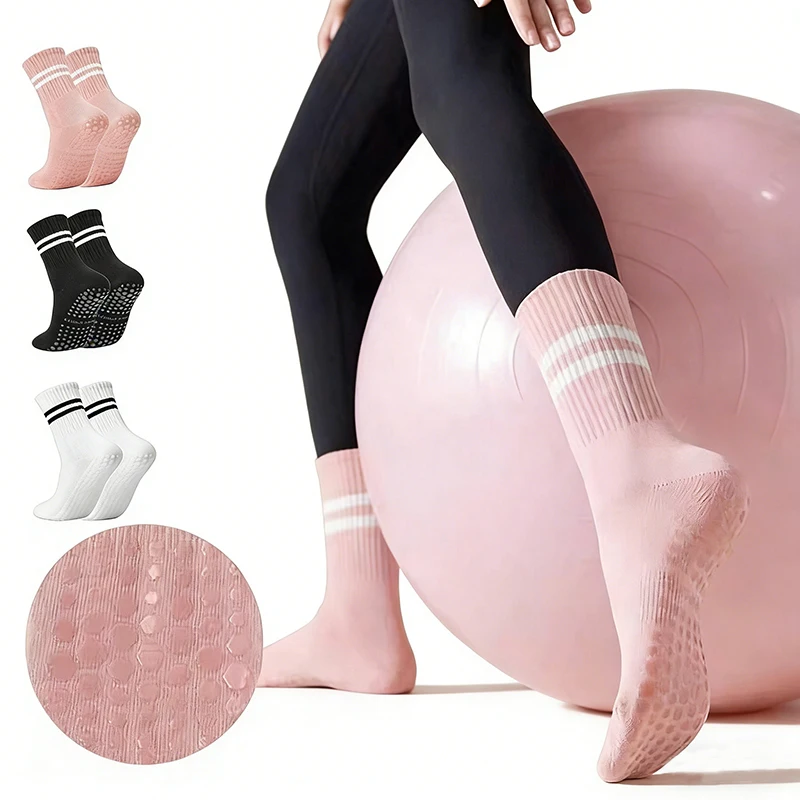 

Женские нескользящие носки для пилатеса с противоскользящими элементами, 4 пары, носки для йоги, барре, балета, танцев, антискользящие, с защитой от скольжения