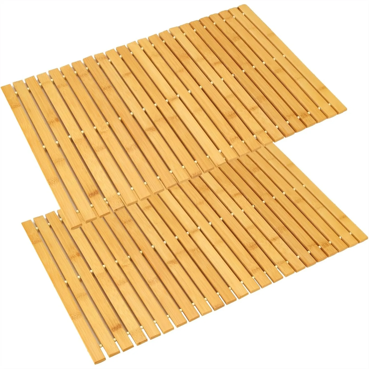 

Bamboo Bath Mat 2 Pcs, 24x16 Inch Non Slip Foldable Waterproof Wood Shower Mat for Bathroom Floor Bathtub Toilet Sauna Hot Tub