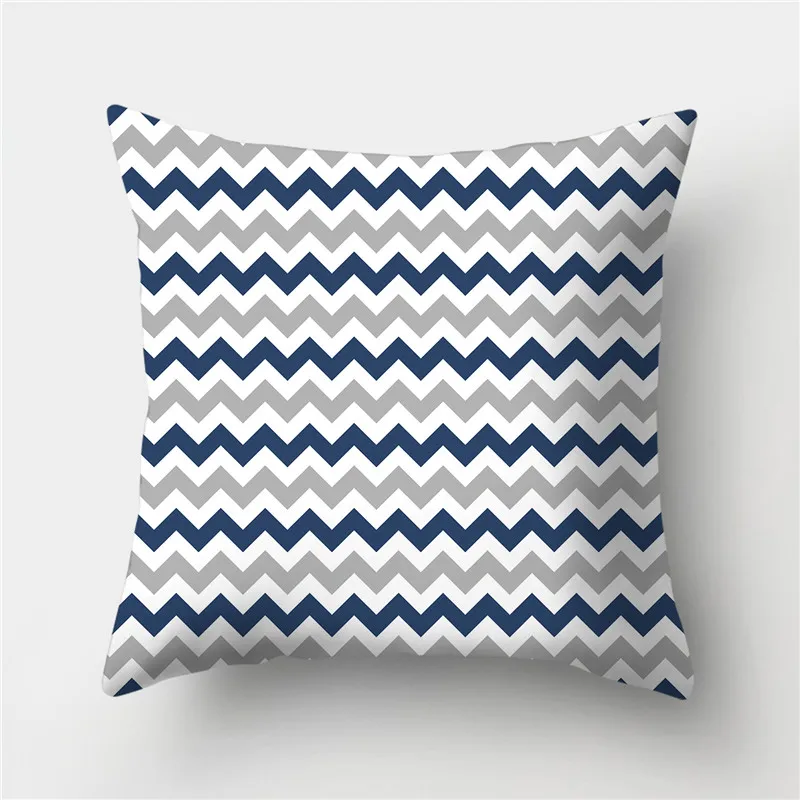 Cushion Cover Geometric Pattern 45x45 Polyester Blue Grey Pillowcase Upholstery Sofa Throw Pillow Home Decor