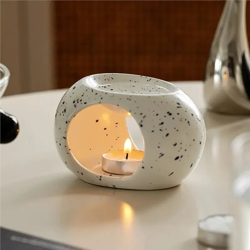 【FITTING】Simple Black Candle Heating Holder Ceramics Essential Oil Reed Diffuser Furnace Household Aromatherapy Incense Burner