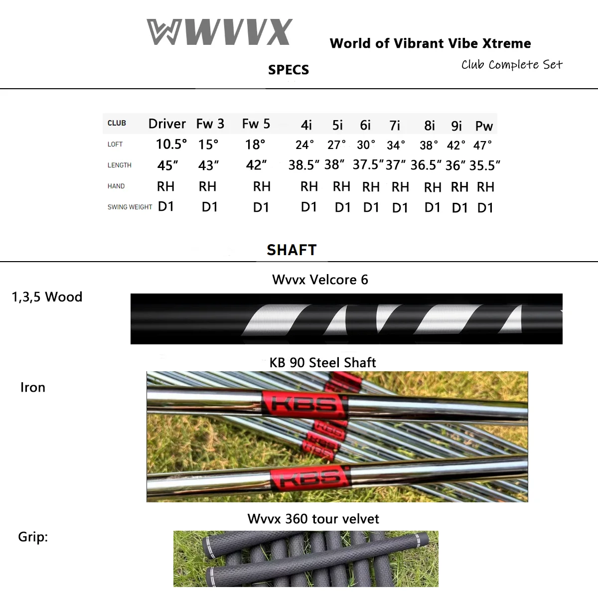 WVVX Complete Golf Club Set Men 11Pcs (Driver+3F+5F+4-PW Irons+Putter) R Flex Regular Right Handed