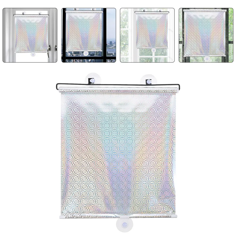 Rideau occultant enroulable pour cuisine domestique, sans clous, à ventouses, protection de fenêtre.