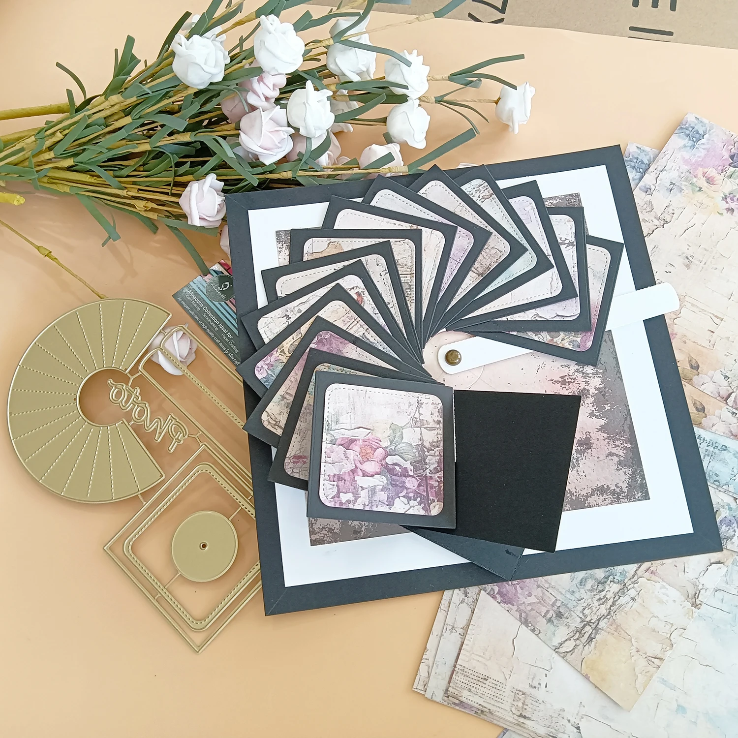 Carta circolare a cascata Taglio in metallo Fustelle dorate fustellate per confezioni regalo Carta artigianale fatta a mano Creazione di biglietti d'auguri fai-da-te  15