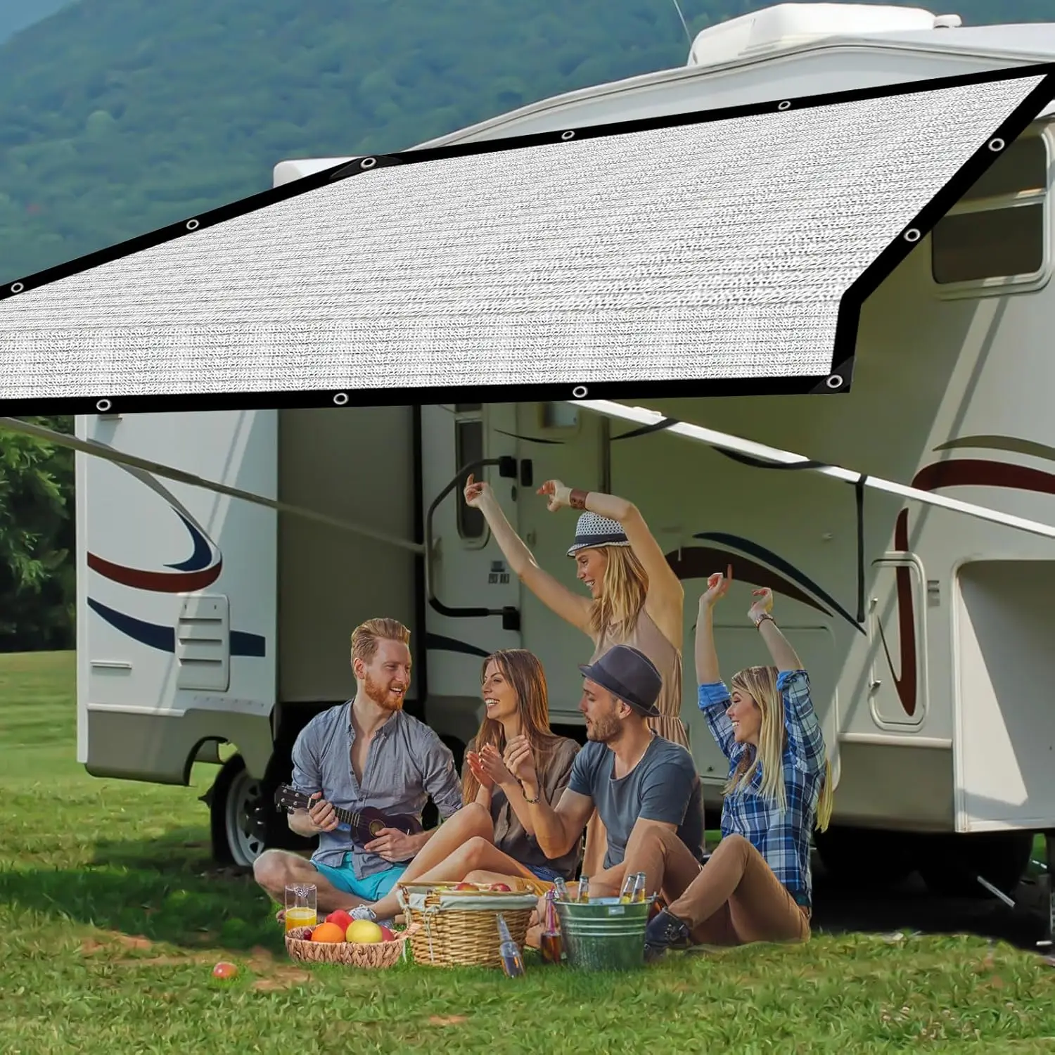 Outdoor Pergola,Lawn.Aluminet Shade Cloth with Edges and Holes,Silver Heat Reflective Tarp