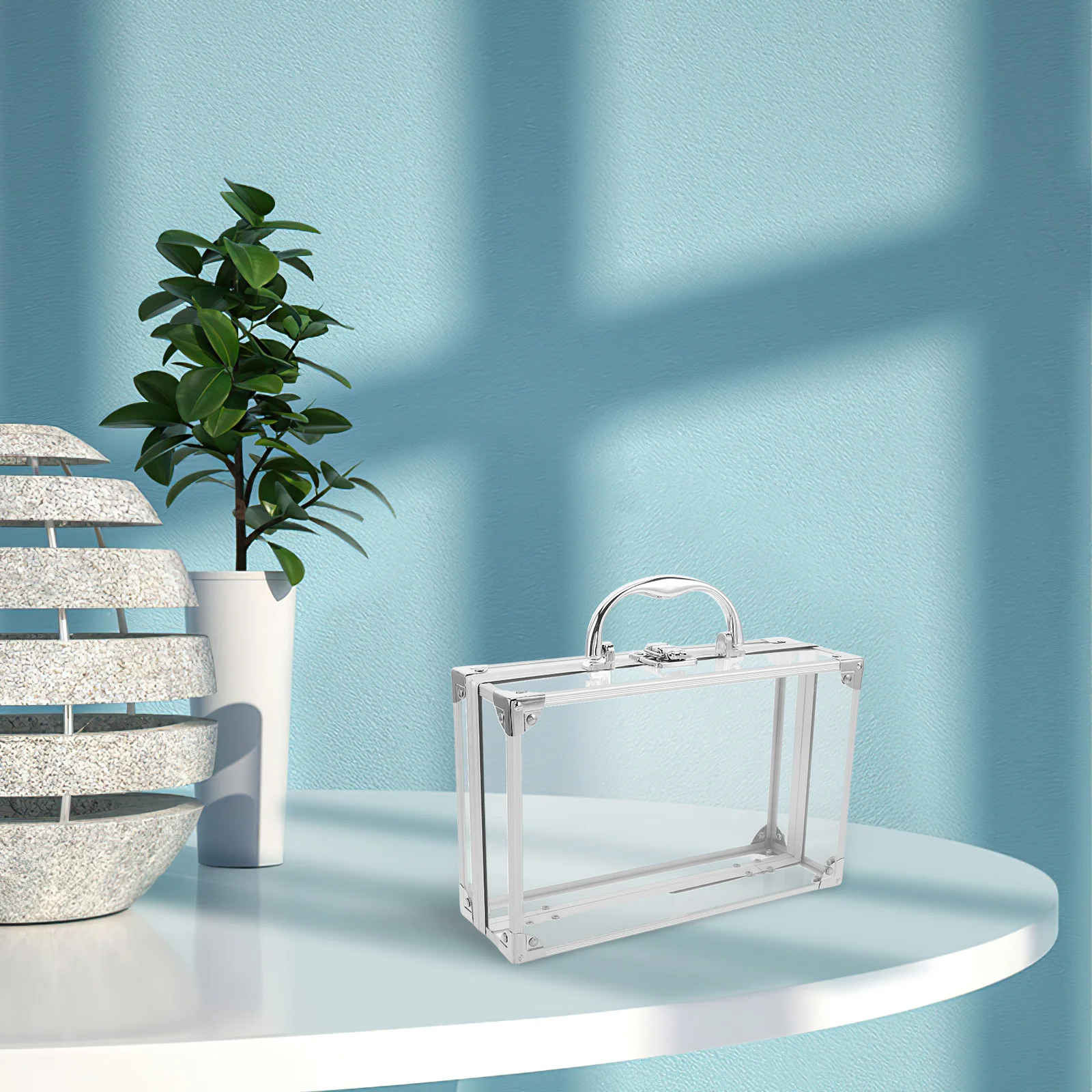 Transparent Book Case With Handle Clear Storage For Textbooks Documents Comics Waterproof Dustproof Moisture Resistant