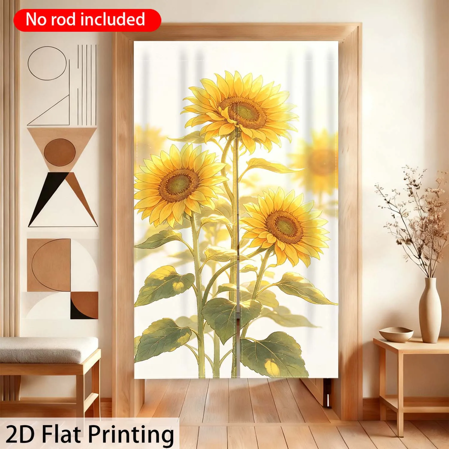 Blooming Sunflower Field Door Curtain - 2D Flat Print Rod Pocket Room Divider Partition Drape for Shop Living Room Bedroom