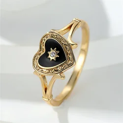 Antique Black Love Heart Zircon Twist Gold Color Ring Fashion Dainty Vintage Wedding Rings For Women Green Stone Stylish Jewelry