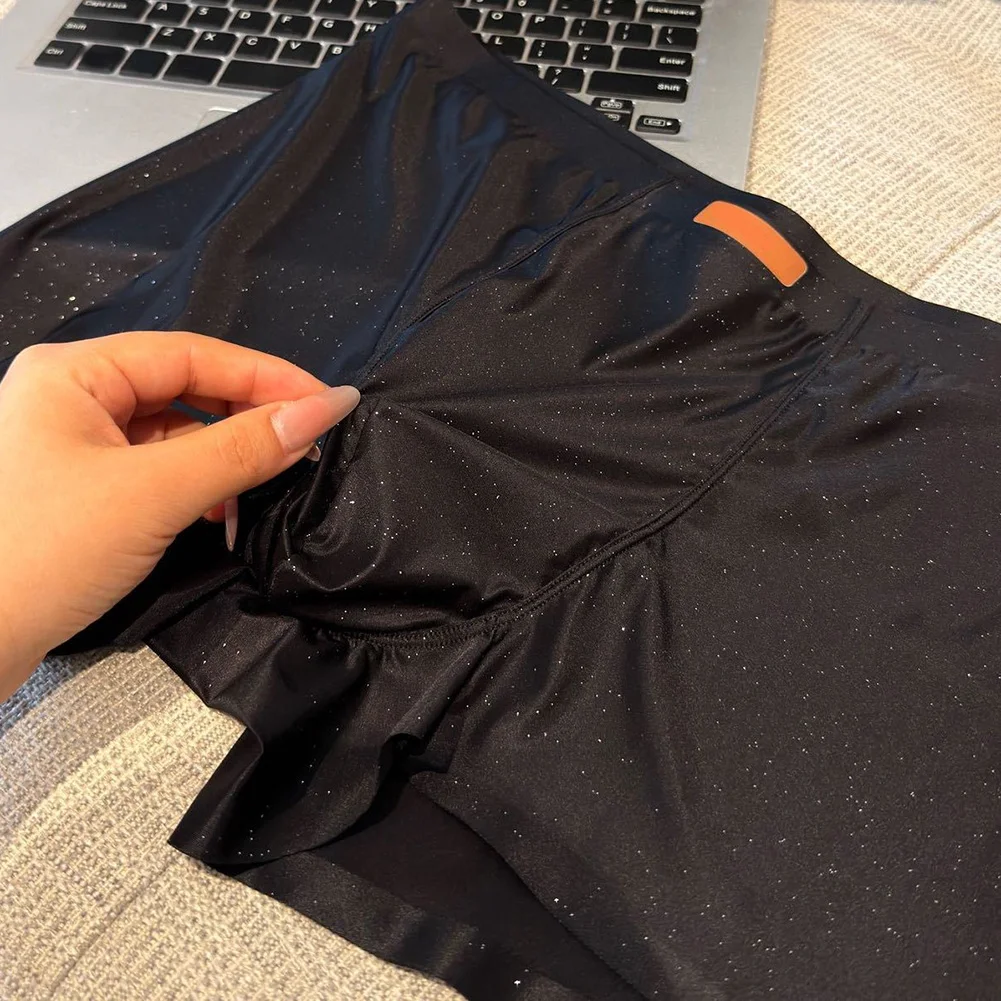 1pc Men Satin Trunks Seamless Shiny Boxer Shorts Ice Silk Middle Waist Panties Solid U Convex Bulge Pouch Underwear Breathable