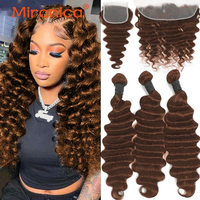 Chocolate Brown Loose Deep 100%12A Human Hair 1/3/4 Bundle with Closure Lace Frontal Human Hair Weave Remy Human Hair Extensions