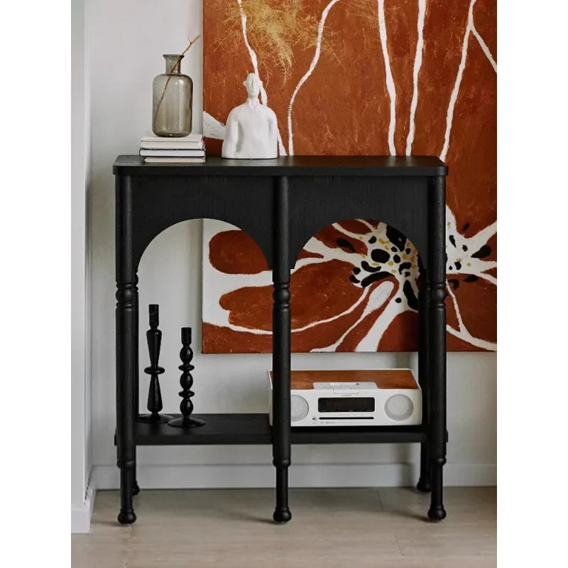 

French retro solid wood entrance cabinet American medieval entrance table black living room side cabinet corridor aisle storage