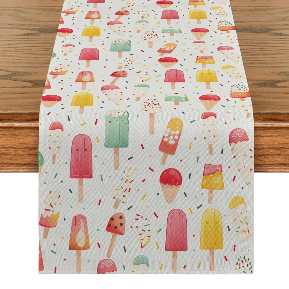 Ice Cream Summer Table Runners Party Table Decor Farmhouse Dining Table Runner Decorations Washable Dining Long Cloth