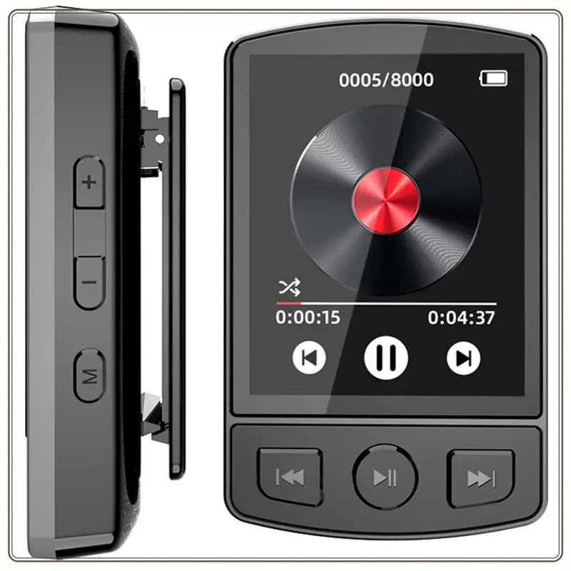 مشبك رياضي موثوق به وكمان صوت محمول Hifi صوت متوافق مع بلوتوث 5.0 مع شاشة 1.8 بوصة مع مشبك خلفي رياضي، Sport Cl