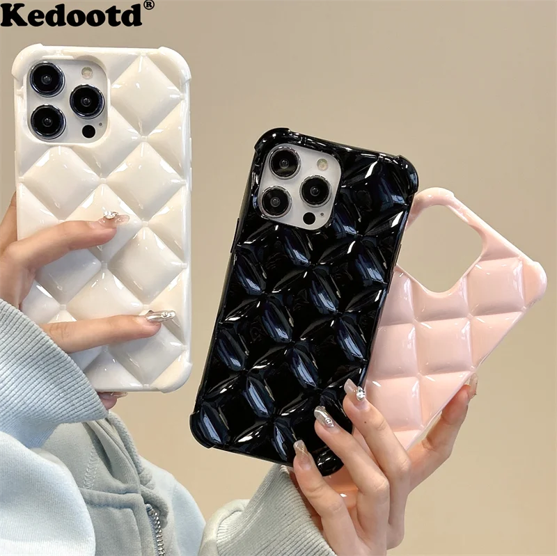 Fashion Girly Diamond Pattern Candy Case For iPhone 16 15 14 Plus 13 12 Mini 11 Pro Max Shockproof Airbag Frame Cushion Coque