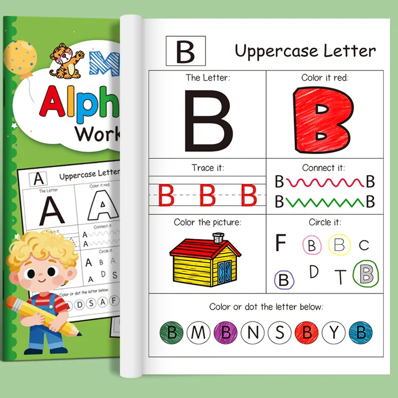48 Pages A-Z Alphabet Workbook for Kids 26 Letters Tracing Directed Drawing Coloring Practice Book Homeschool Teaching Aids