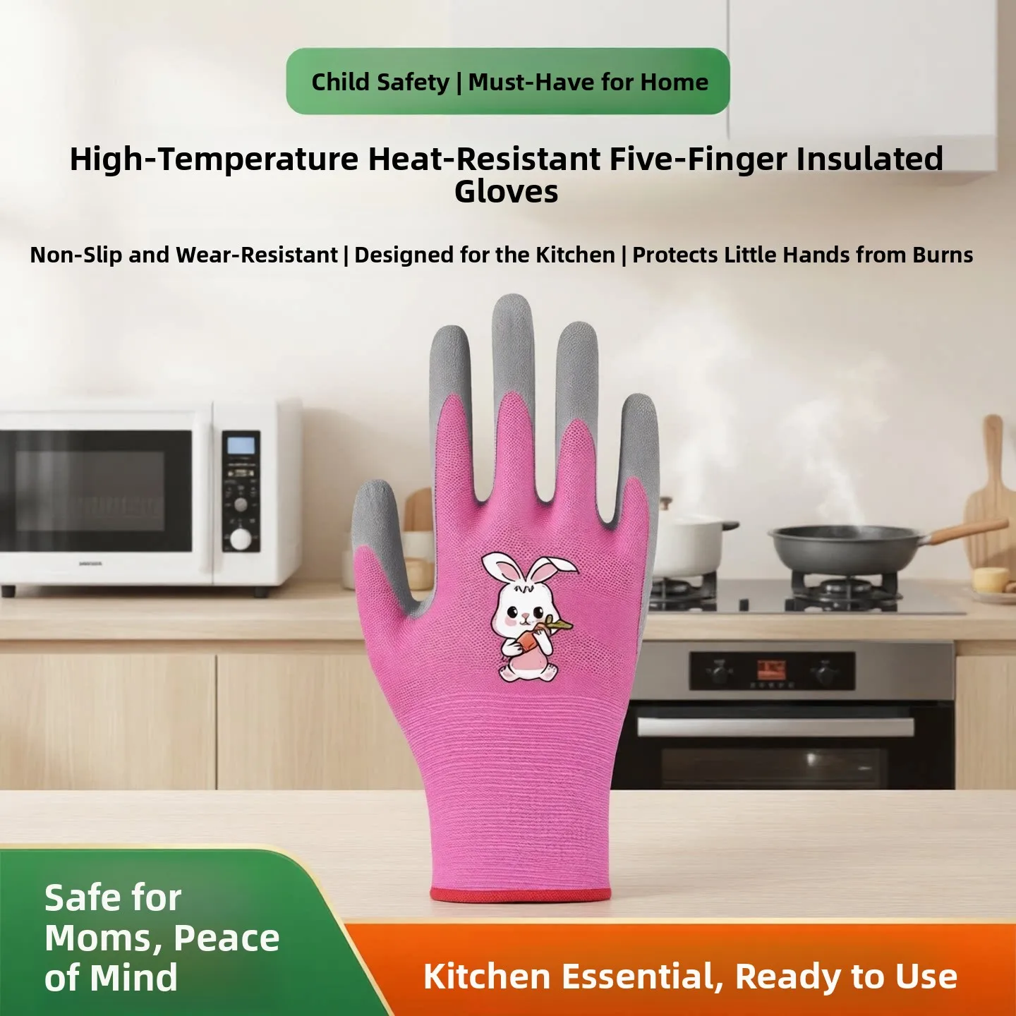 

Heat-Resistant Kitchen Gloves for Children Anti-Scalding Oven Microwave High-Temperature Proof Non-Slip Five-Finger Design