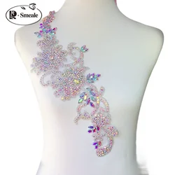 Colorful Long Glass Diamond Patches, DIY Wedding Dress Appliques, Hand Sewing, New Article, 39*14cm, RS4324